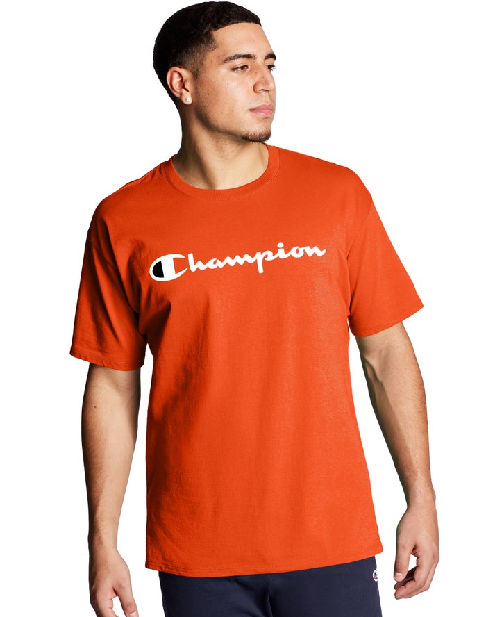 Champion T-Shirt Heren - Oranje - Classic Jersey Script Logo ( 687903-IMB )